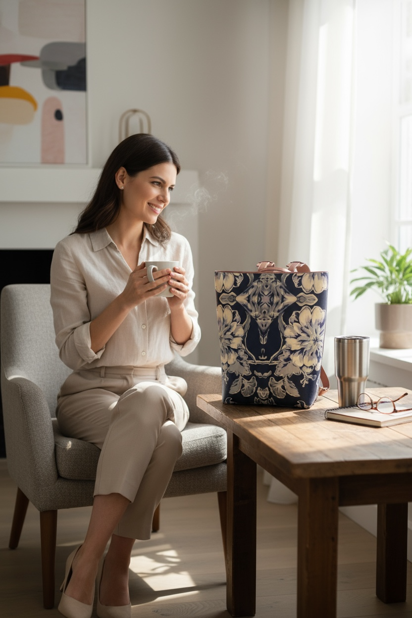 Blue Fleur Damask Vegan Leather Backpack