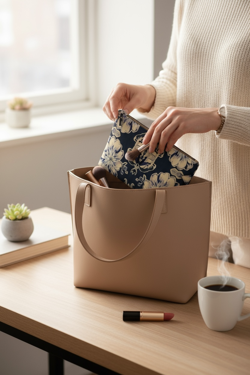 Blue Fleur Damask Makeup Bag