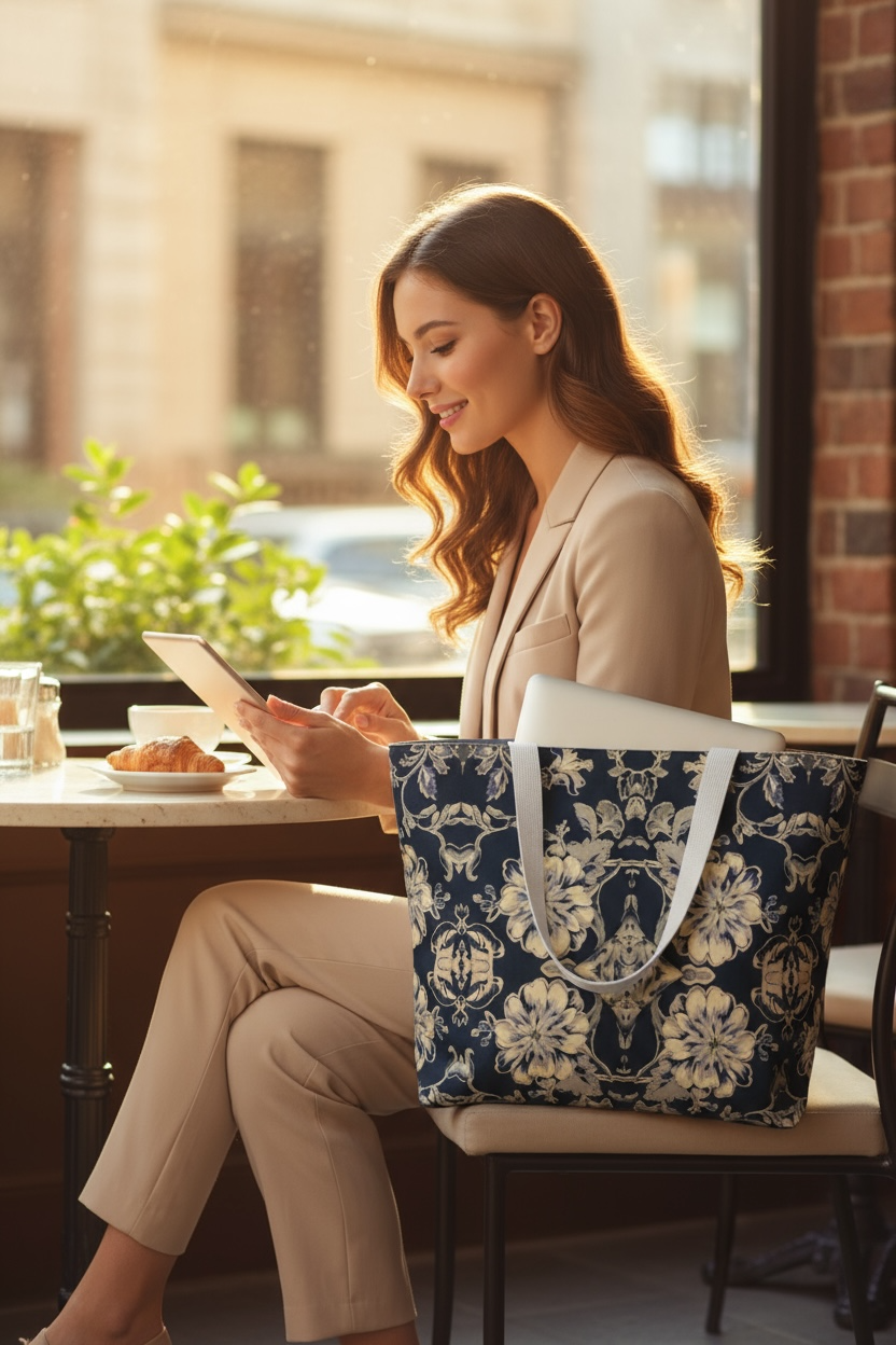 Blue Fleur Damask Tote Bag