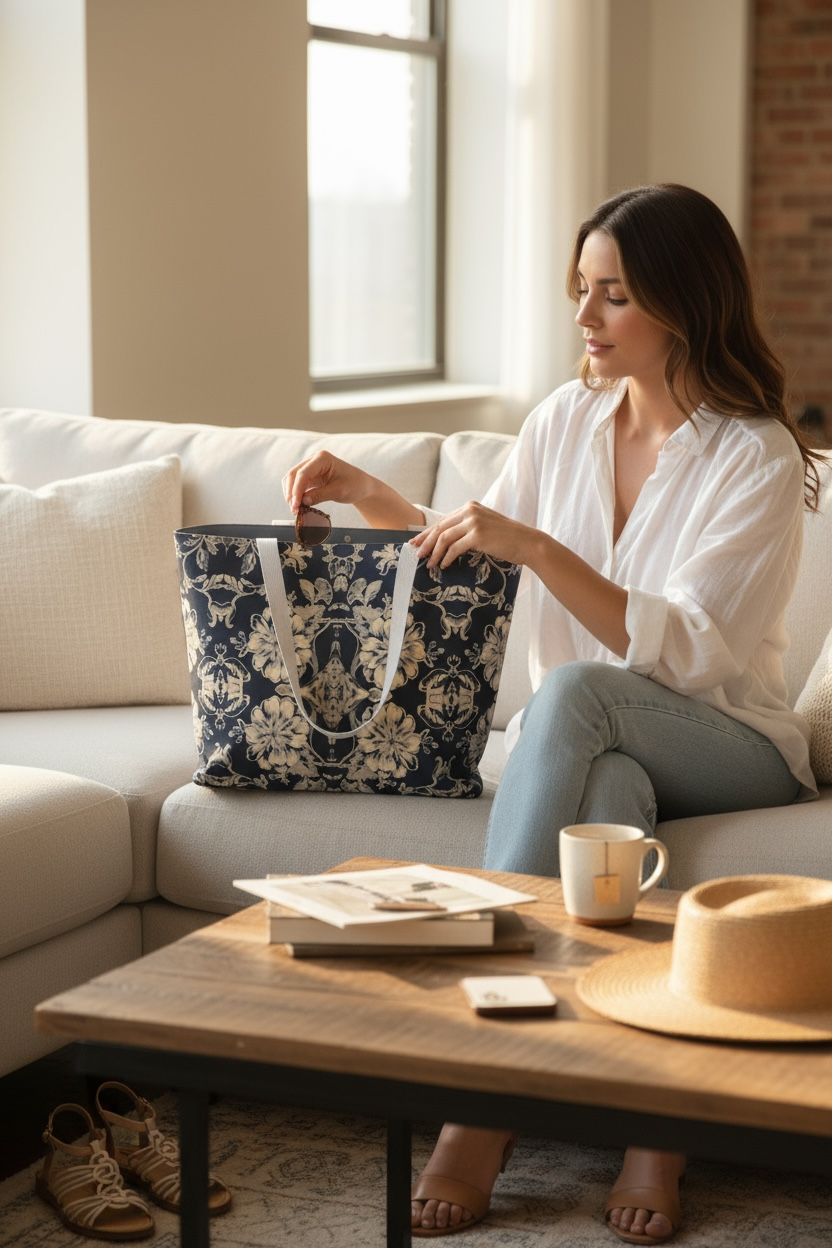Blue Fleur Damask Tote Bag