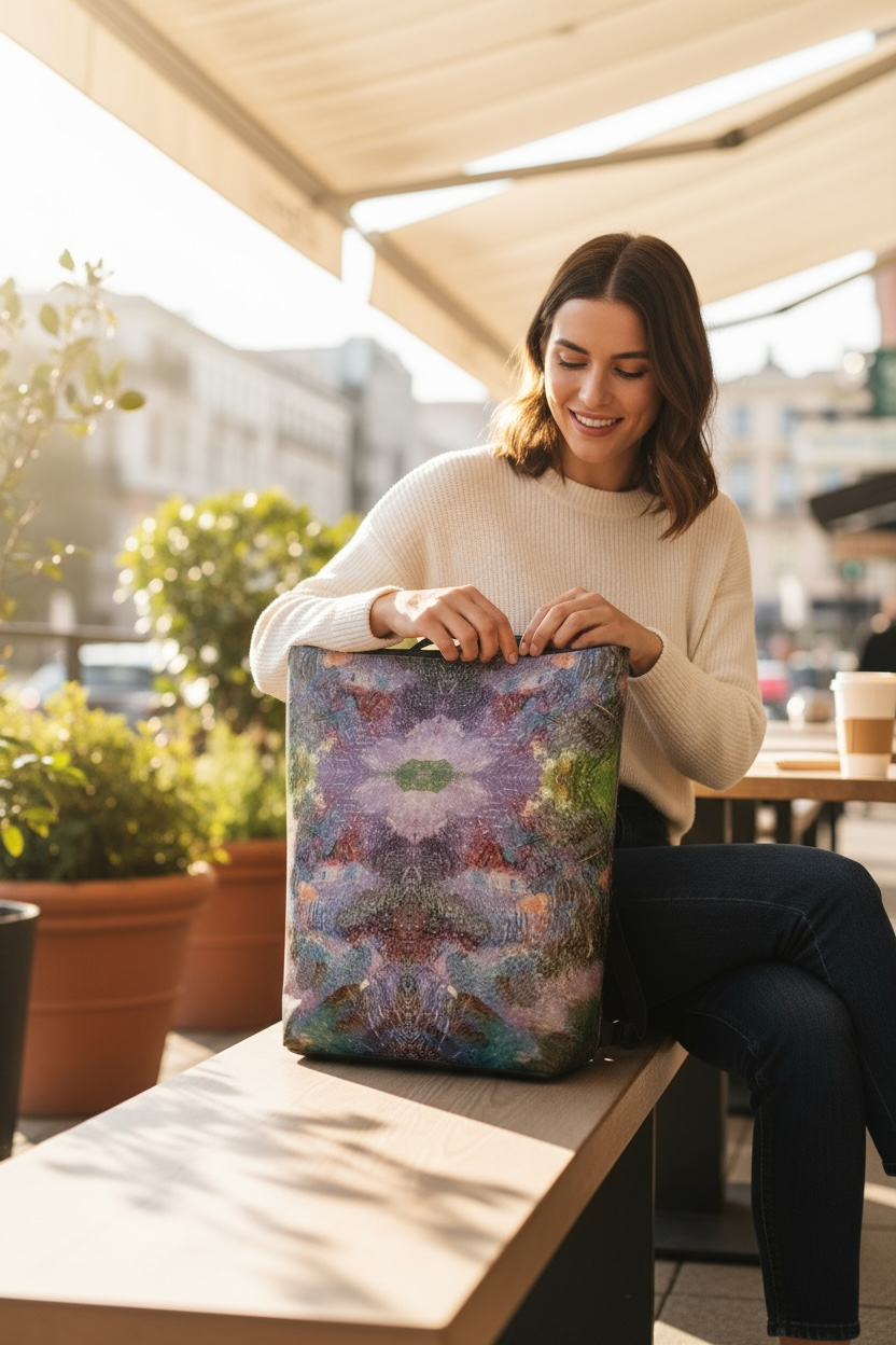 Lilac Waterlilies Vegan Leather Backpack