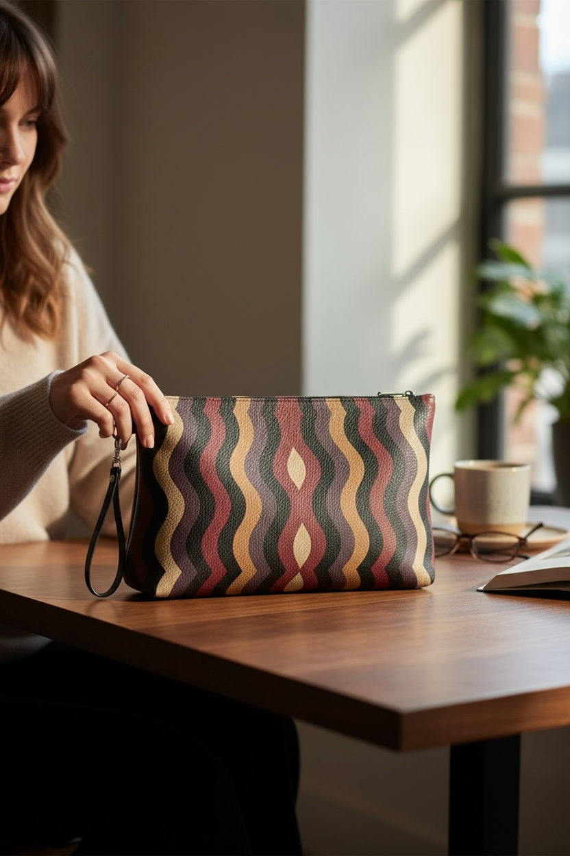Burgundy Little Waves Vegan Leather Clutch Wristlet