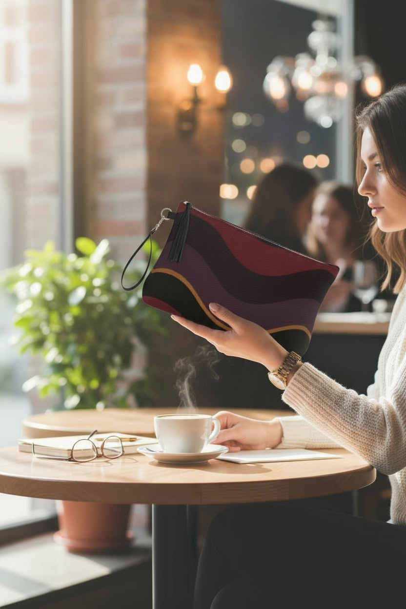 Burgundy Big Waves Vegan Leather Clutch Wristlet