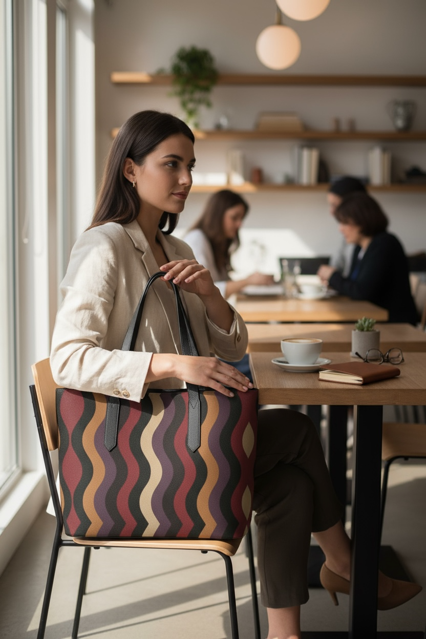 Burgundy Little Waves Vegan Leather Tote Bag