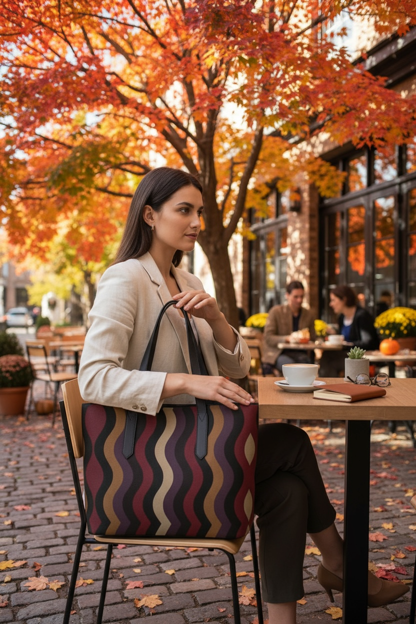 Burgundy Little Waves Vegan Leather Tote Bag