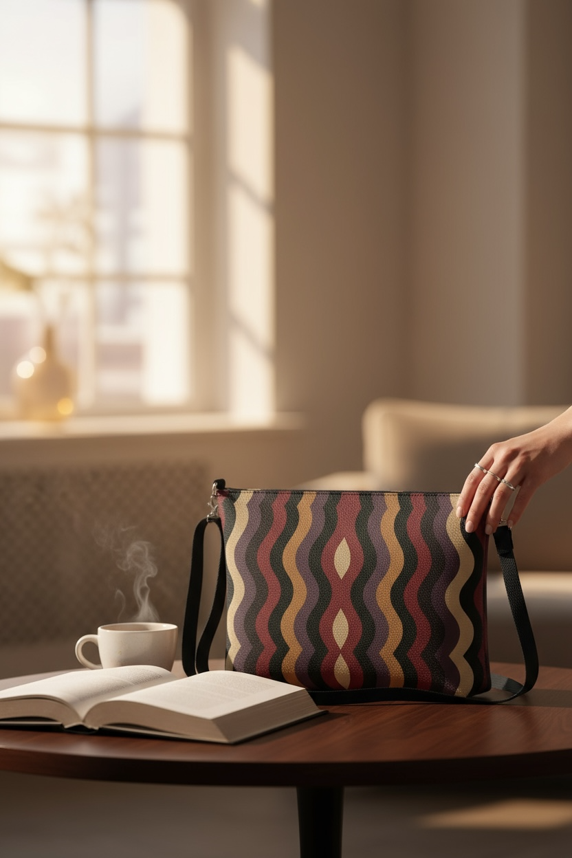 Burgundy Little Waves Vegan Leather Crossbody Purse