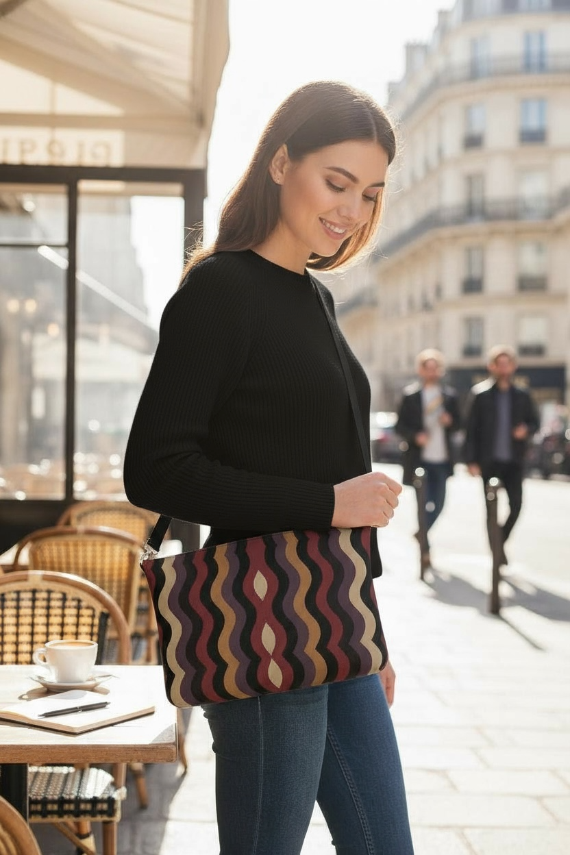 Burgundy Little Waves Vegan Leather Crossbody Purse