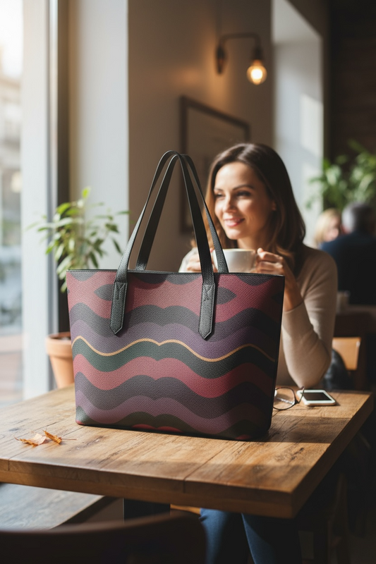Burgundy Big Waves Vegan Leather Tote