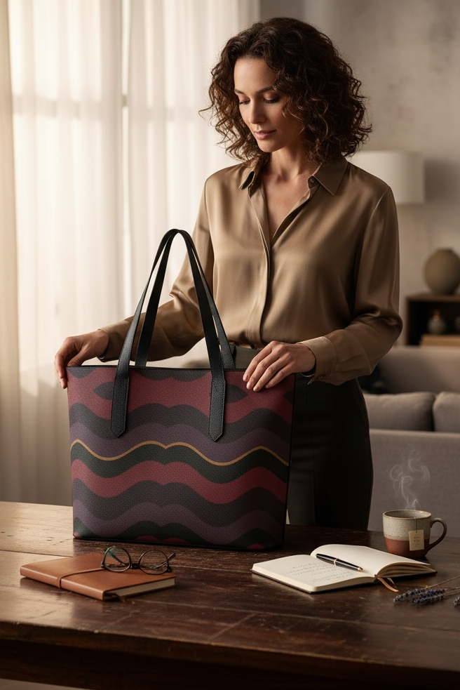 Burgundy Big Waves Vegan Leather Tote