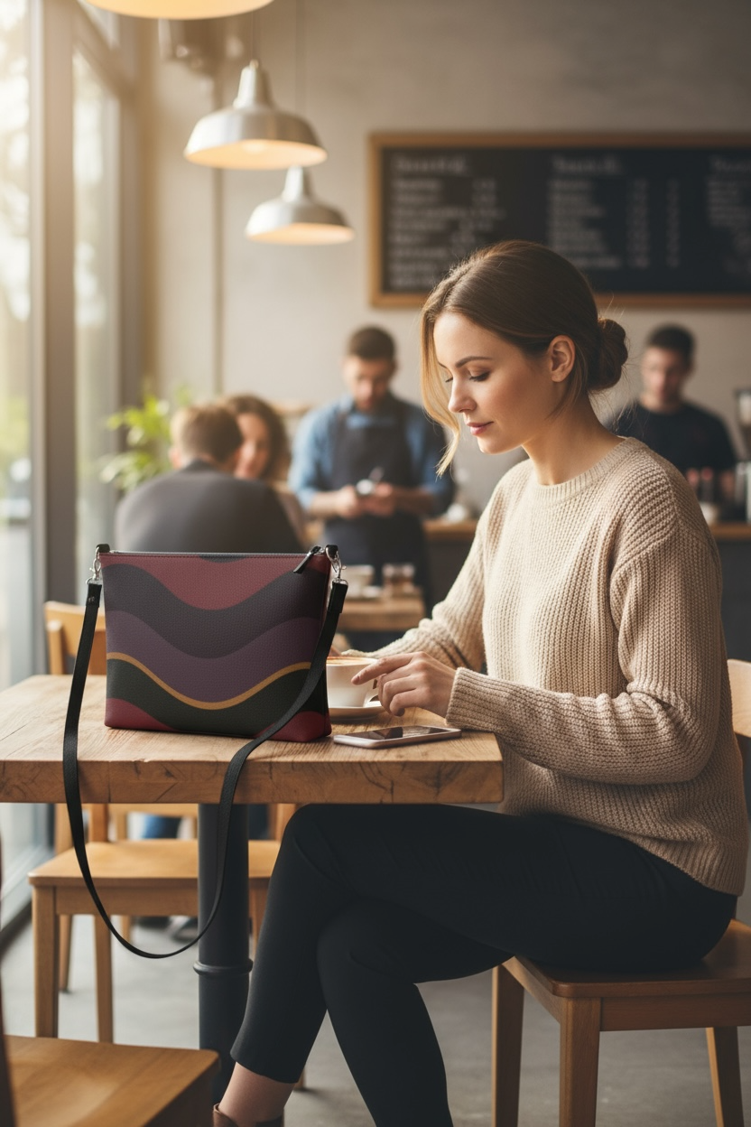 Burgundy Big Waves Vegan Leather Crossbody Purse