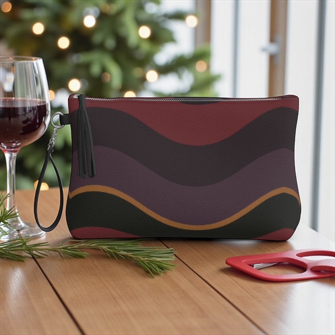 Burgundy Big Waves Vegan Leather Clutch Wristlet