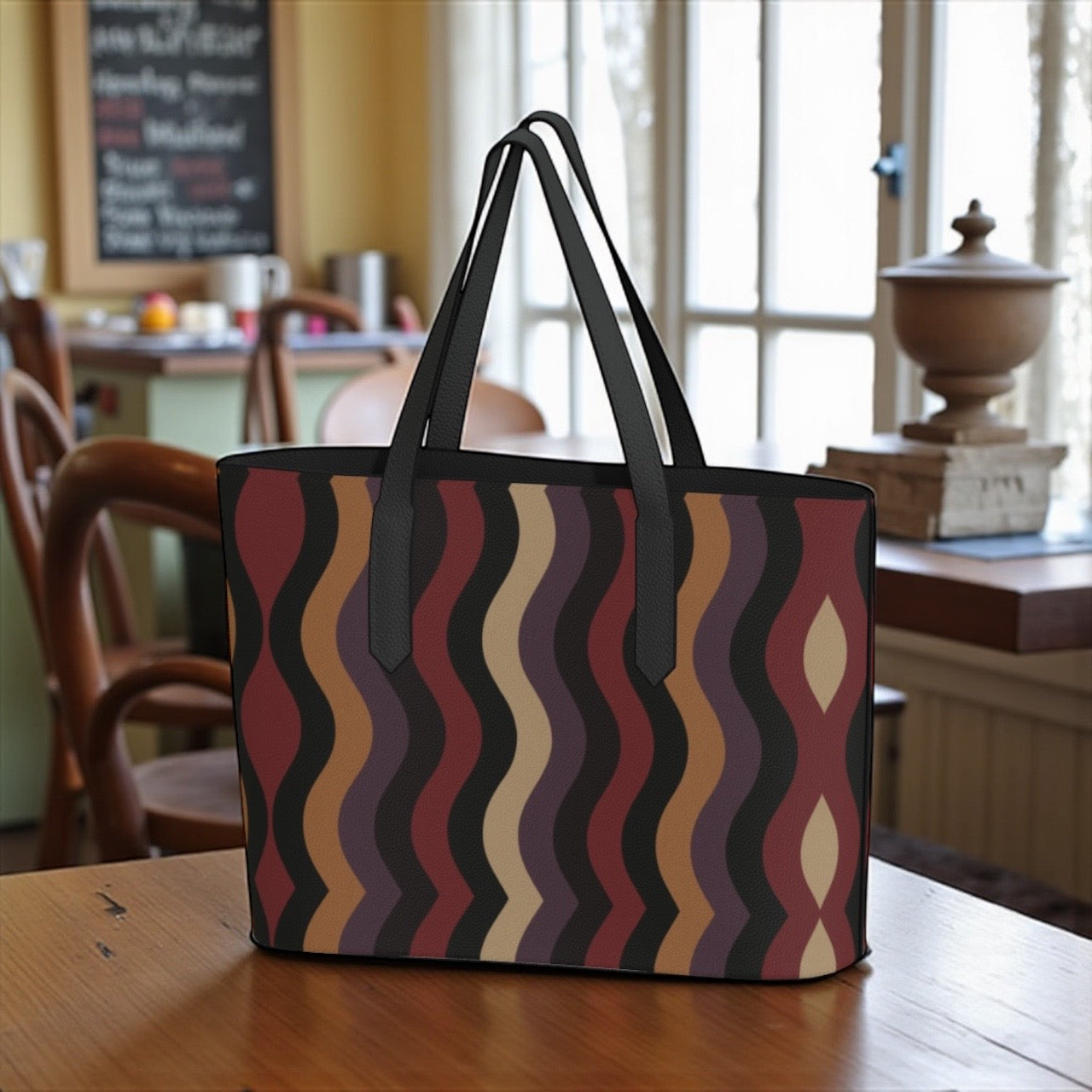 Burgundy Little Waves Vegan Leather Tote Bag