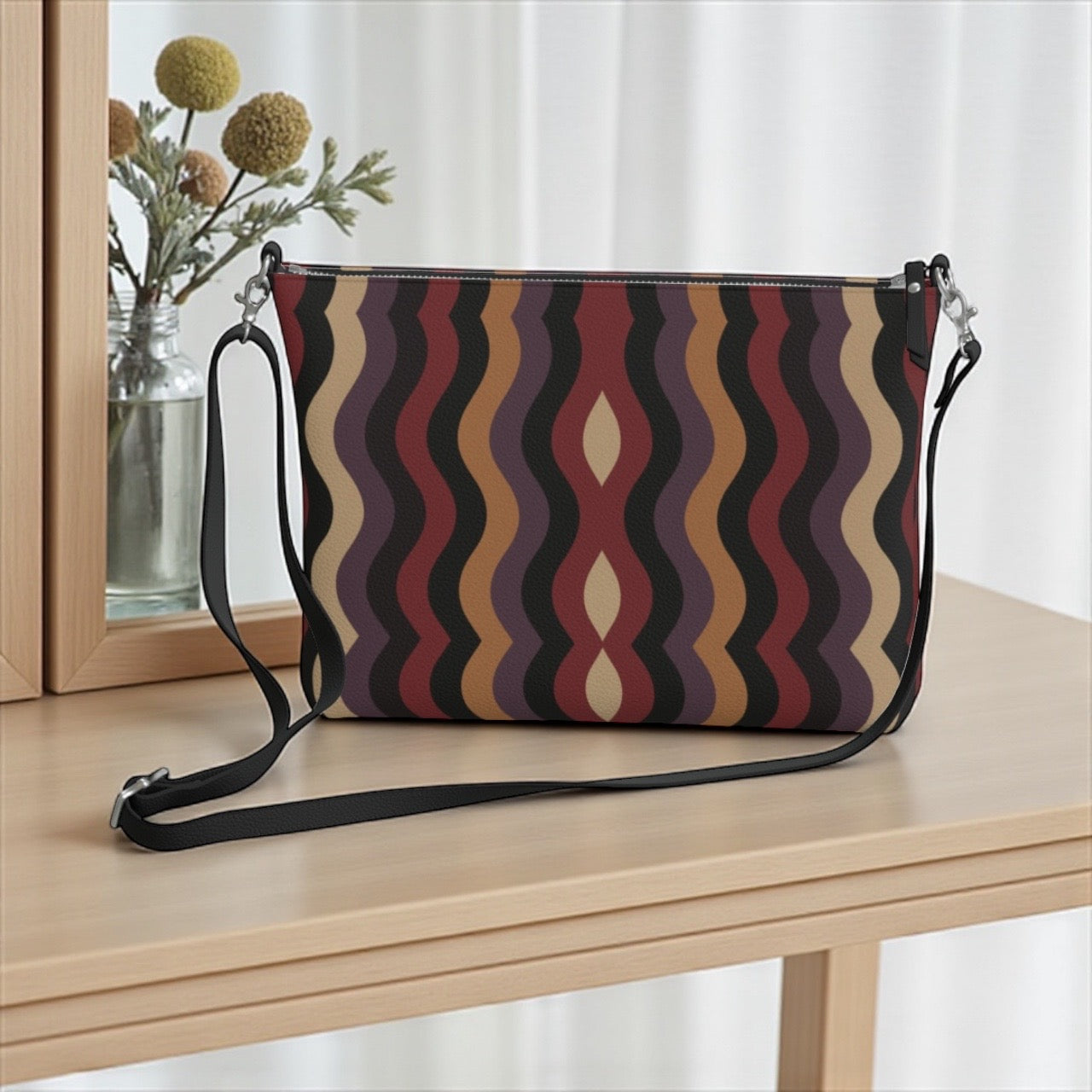 Burgundy Little Waves Vegan Leather Crossbody Purse