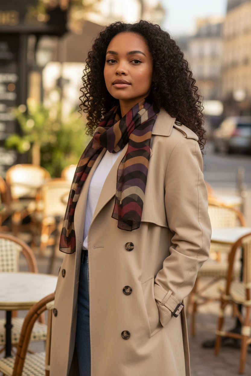 Burgundy Little Waves Silk Long Scarf