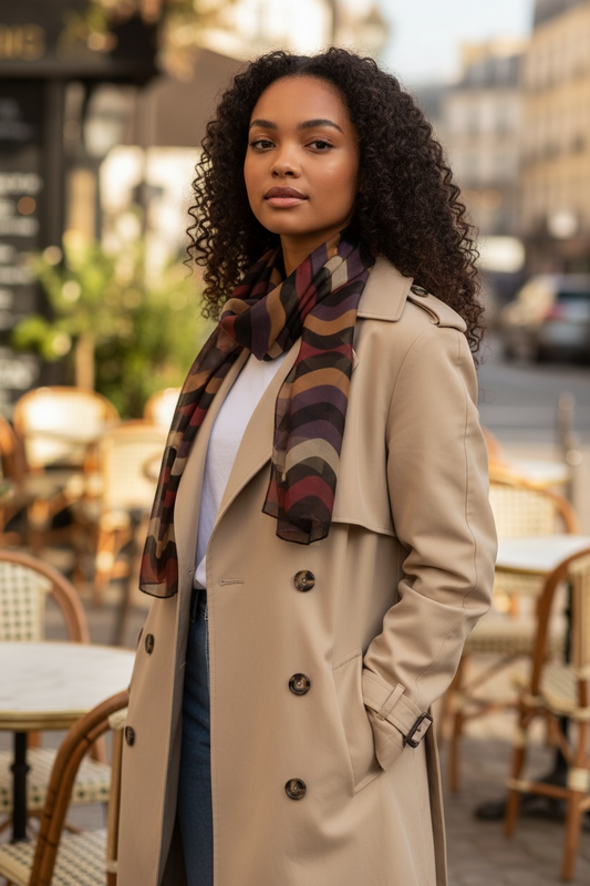 Burgundy Little Waves Silk Long Scarf
