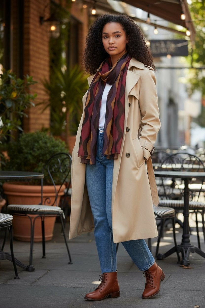 Burgundy Little Waves Silk Long Scarf