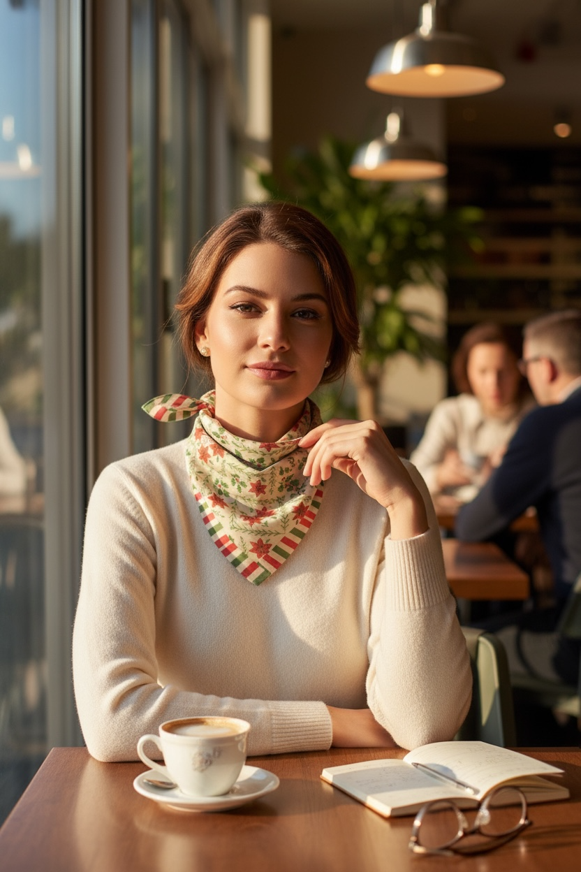 Christmas Allover with Stripes Holiday Silk Square Scarf