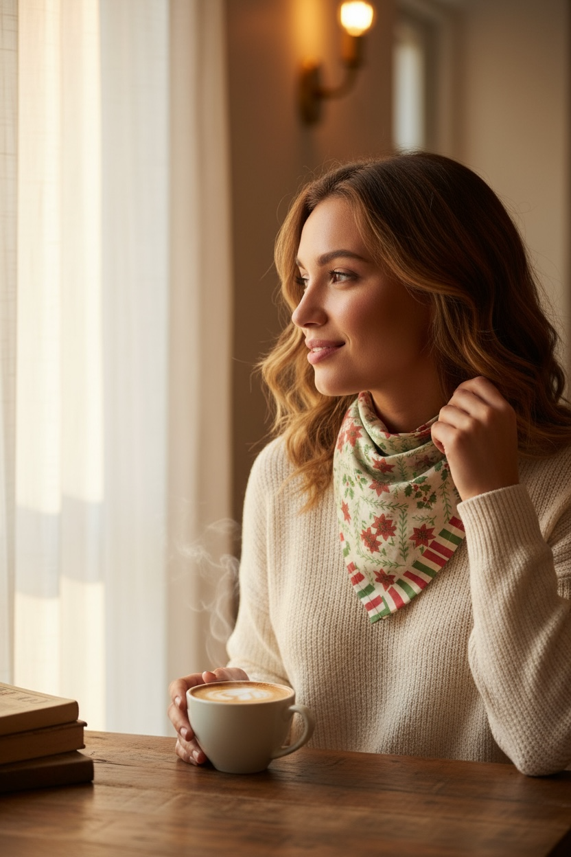 Christmas Allover with Stripes Holiday Silk Square Scarf