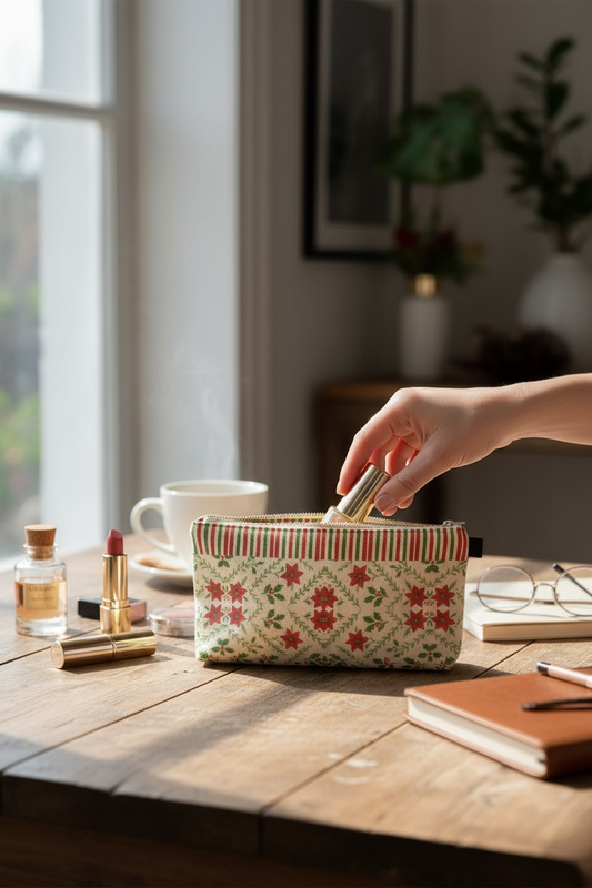 Christmas Allover with Stripes Holiday Pencil Case