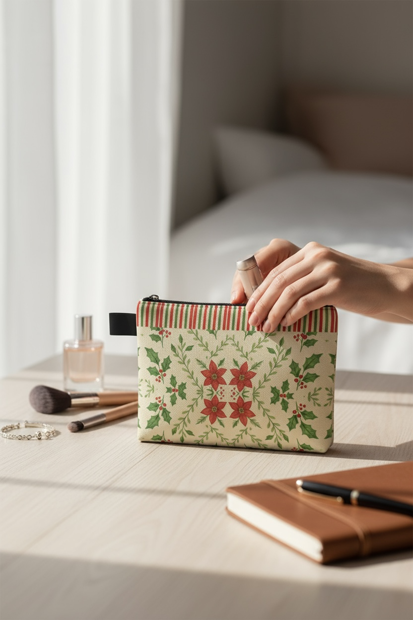 Christmas Allover with Stripes Holiday Zipper Carry-all Bag