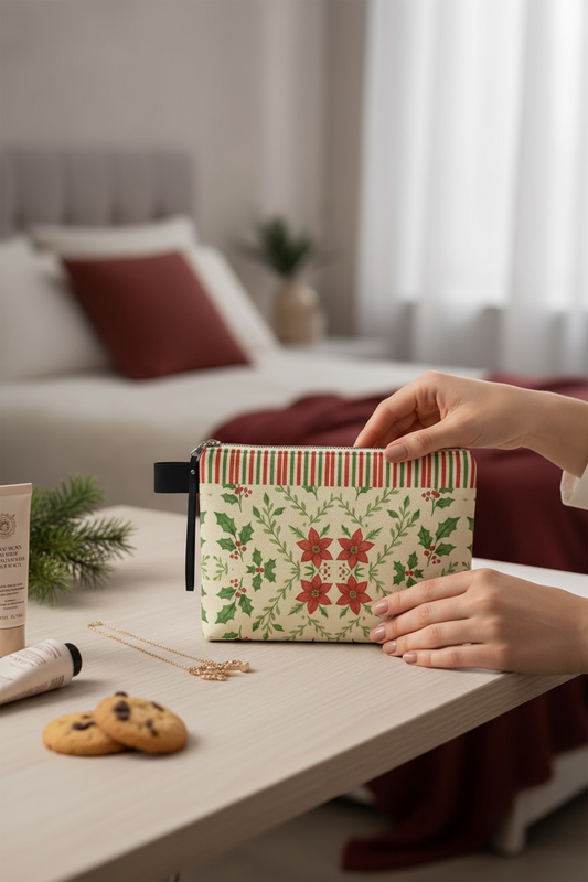 Christmas Allover with Stripes Holiday Zipper Carry-all Bag