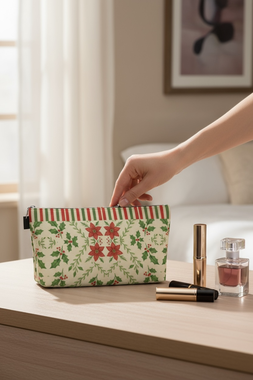 Christmas Allover with Stripes Holiday Pencil Case