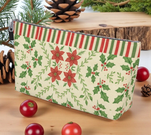 Yuletide Bloom Stripes Holiday Makeup Bag
