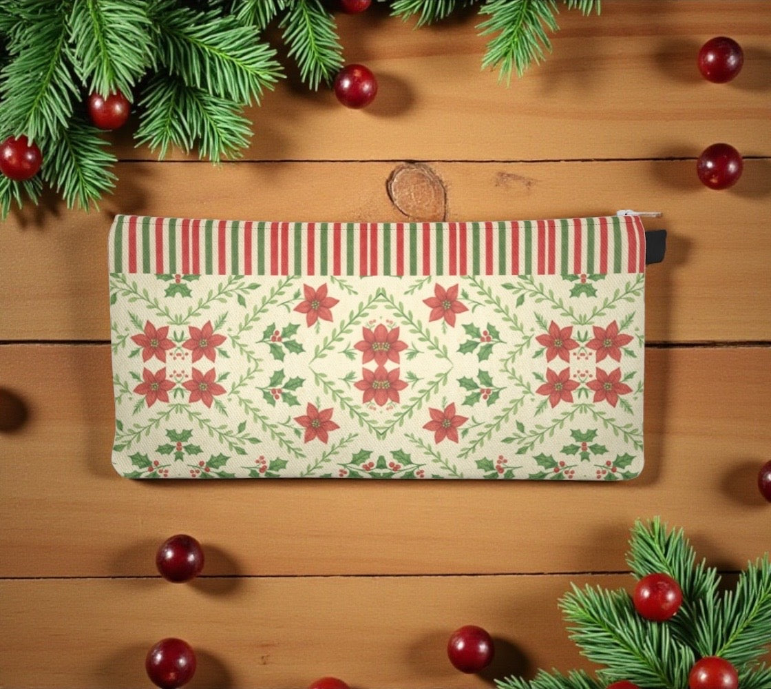 Christmas Allover with Stripes Holiday Pencil Case