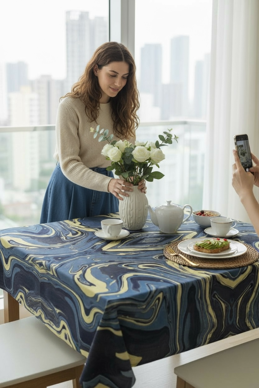 Mendocino Blues Diamond 60 x 60 Tablecloth