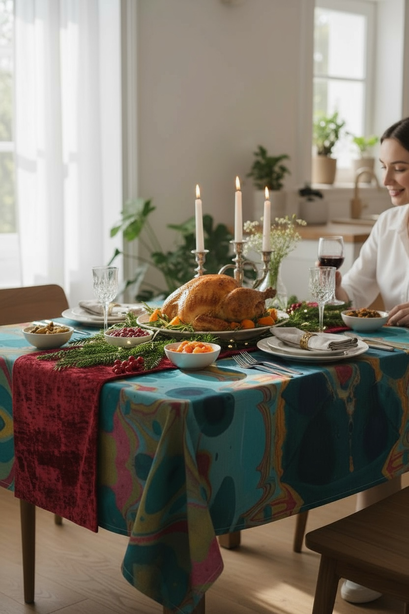 Gilded Currents Butterflies 60 x 60 Tablecloth
