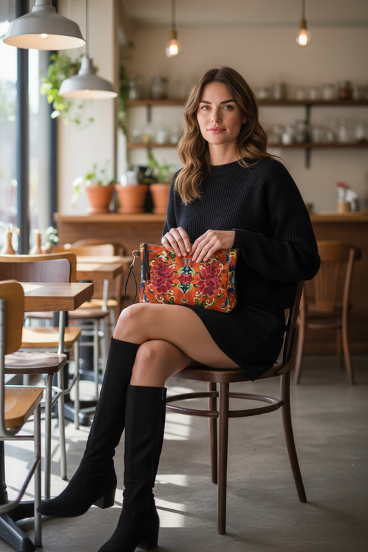 Jade and Flame Vegan Leather Clutch Wristlet