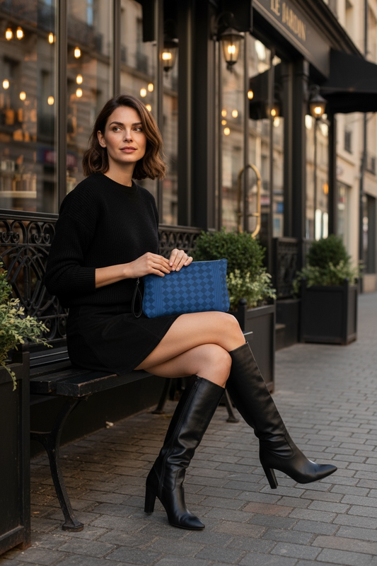 Royal Blue Harlequin Vegan Leather Clutch Wristlet