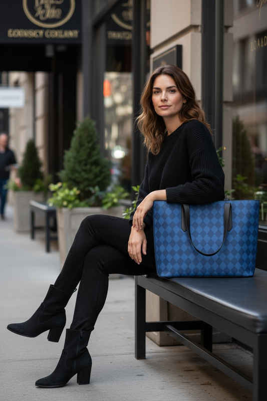 Royal Blue Harlequin Vegan Leather Tote