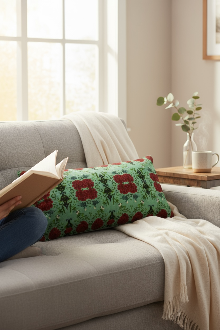 Imperial Peonies Mint 24 x 12 Pillow Cover