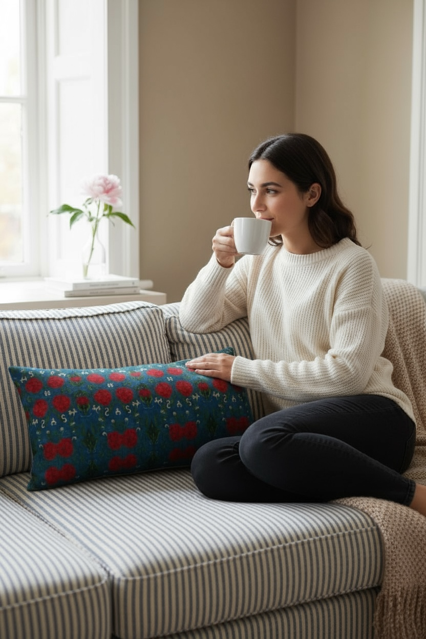Imperial Peonies Sapphire 24 x 12 Pillow Cover