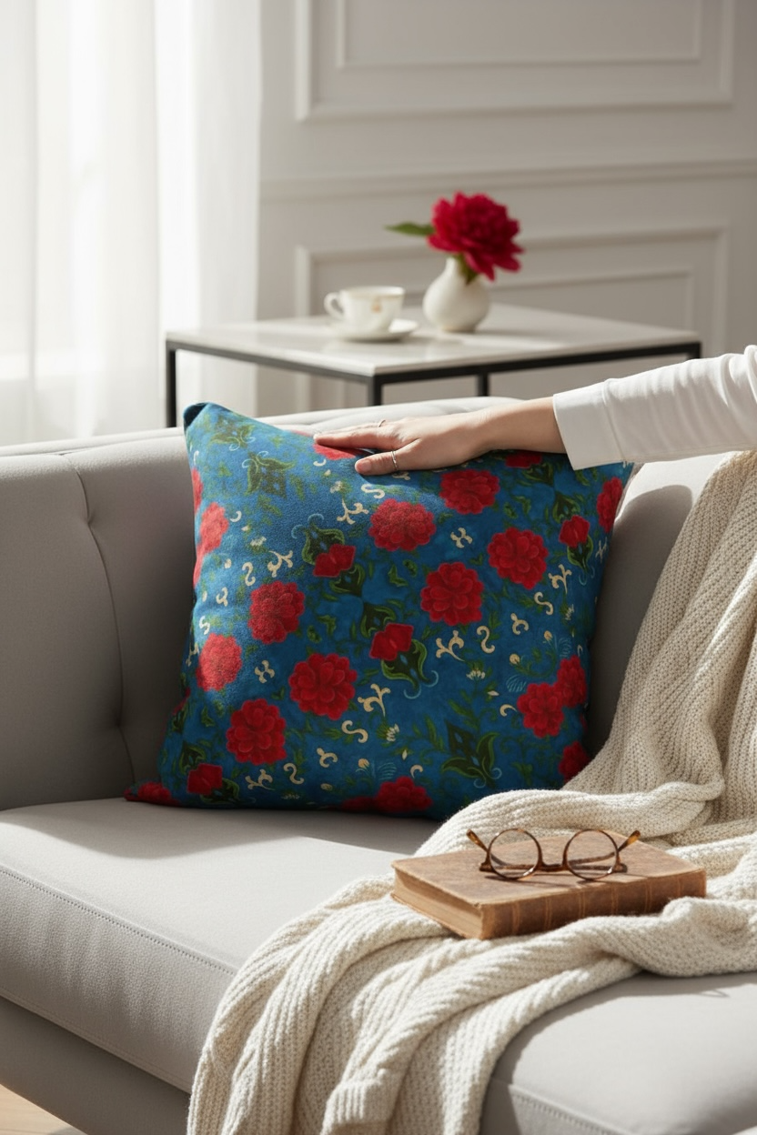 Imperial Peonies Sapphire 18 x 18 Pillow Cover