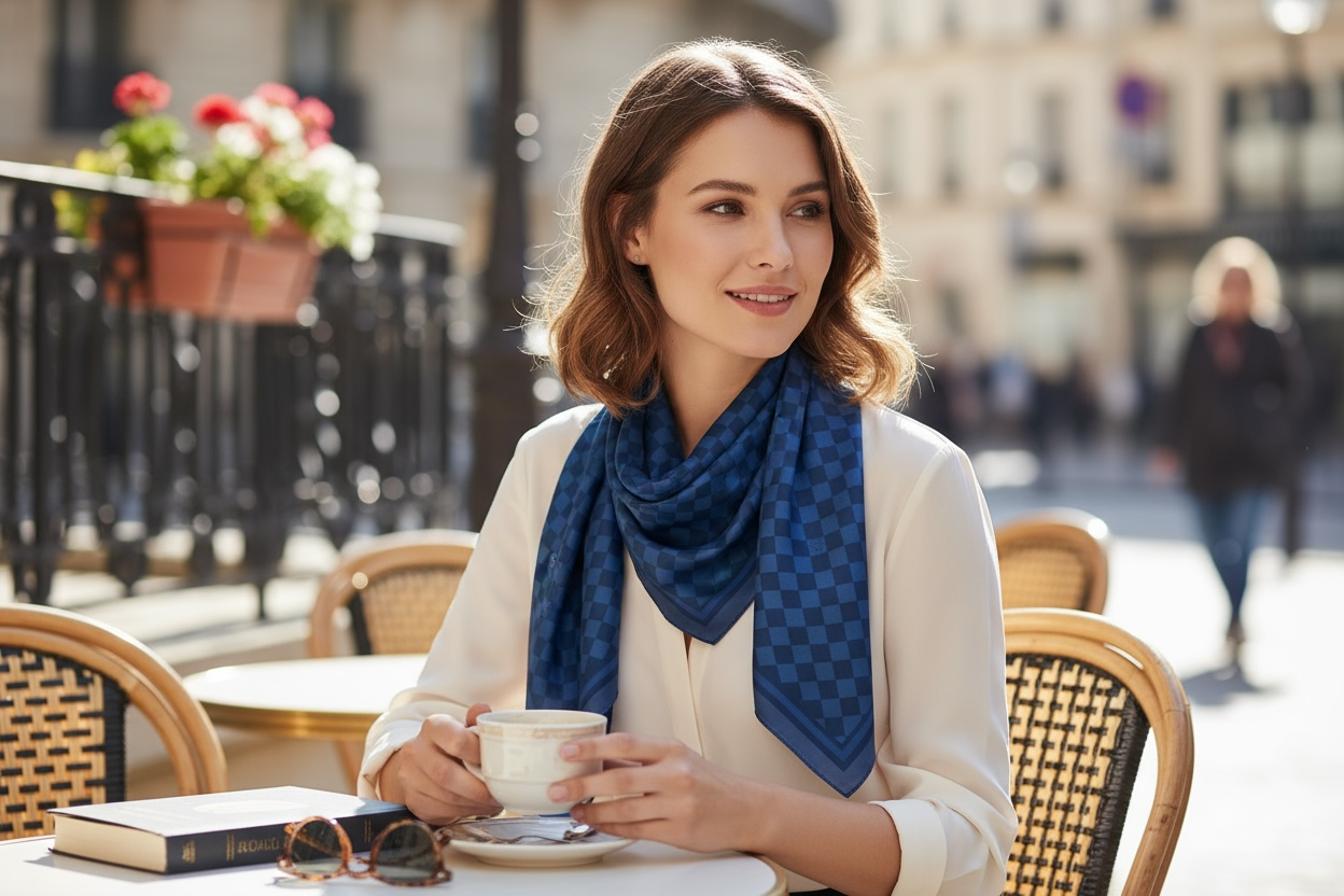 Royal Blue Harlequin Silk Long Scarf