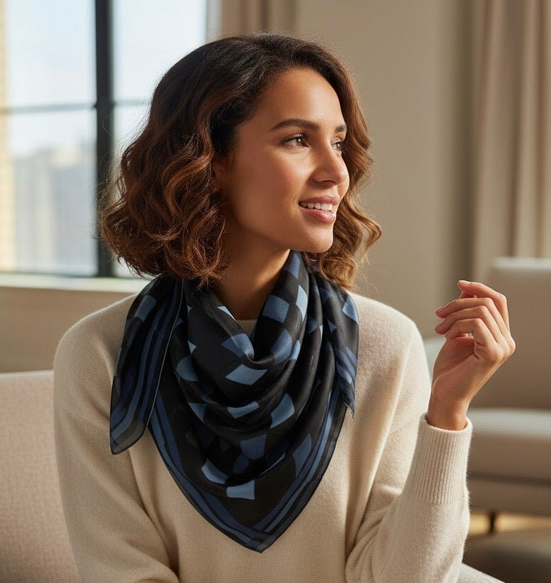 Midnight Argyle Silk Square Scarf