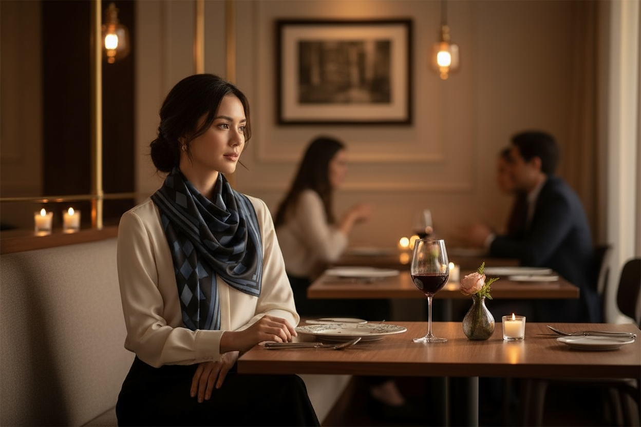 Midnight Argyle Silk Square Scarf