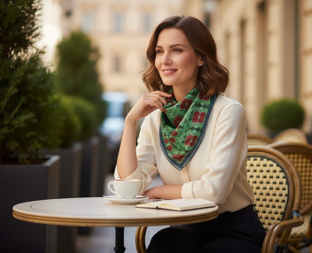 Imperial Peonies Mint Silk Square Scarf