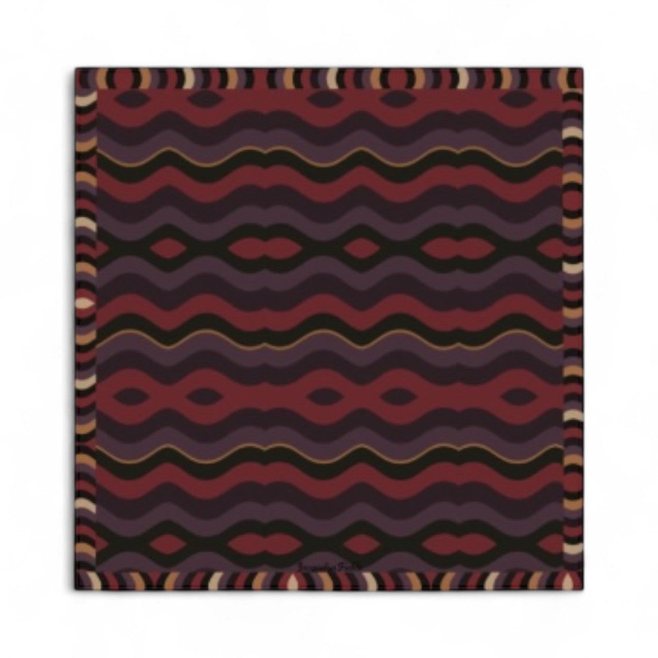 Burgundy Little Waves Silk Square Scarf