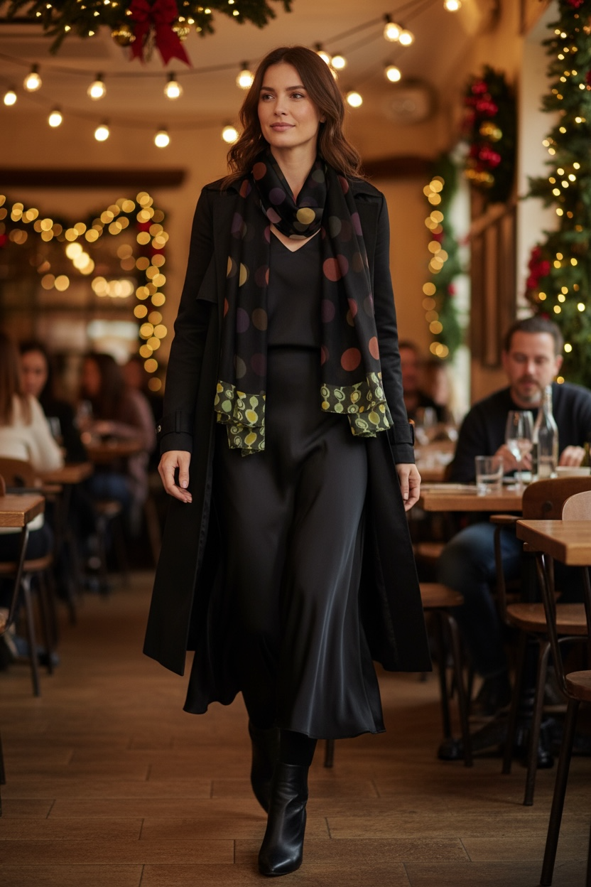 Carnivale Swirls of Green Silk Long Scarf