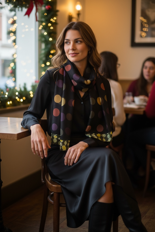 Carnivale Swirls of Green Silk Long Scarf