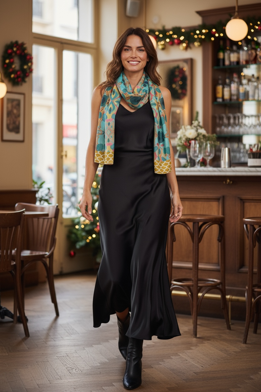 Gilded Currents Butterfly Long Silk Scarf