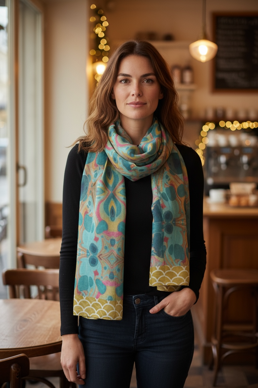 Gilded Currents Butterfly Long Silk Scarf