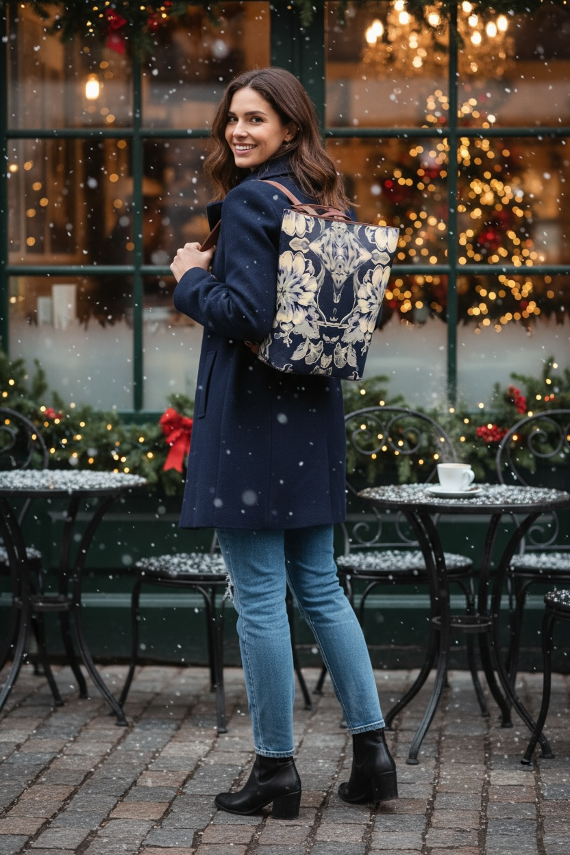 Blue Fleur Damask Vegan Leather Backpack