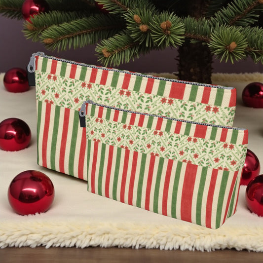 Yuletide Bloom with Stripes Holiday Makeup Bag