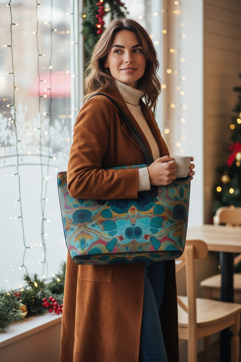 Gilded Currents Butterfly Vegan Leather Tote Bag