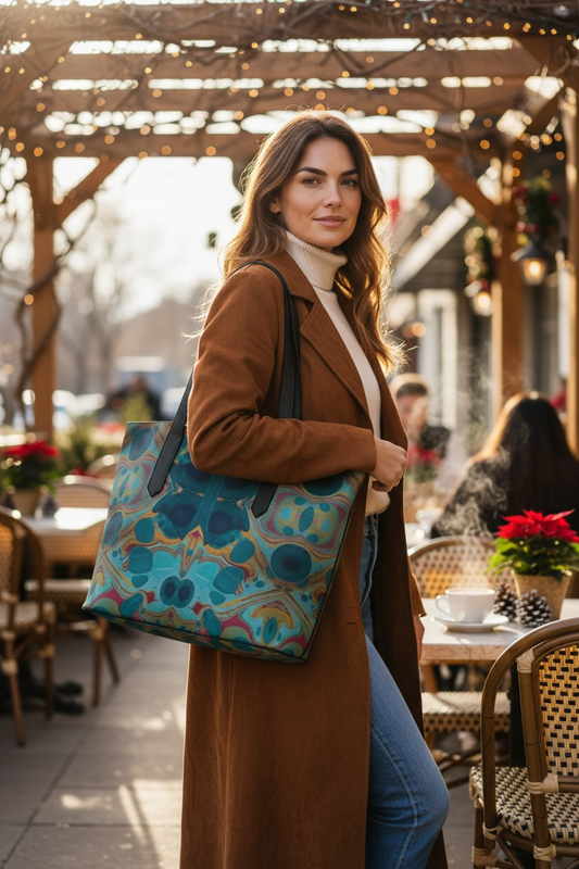 Gilded Currents Butterfly Vegan Leather Tote Bag