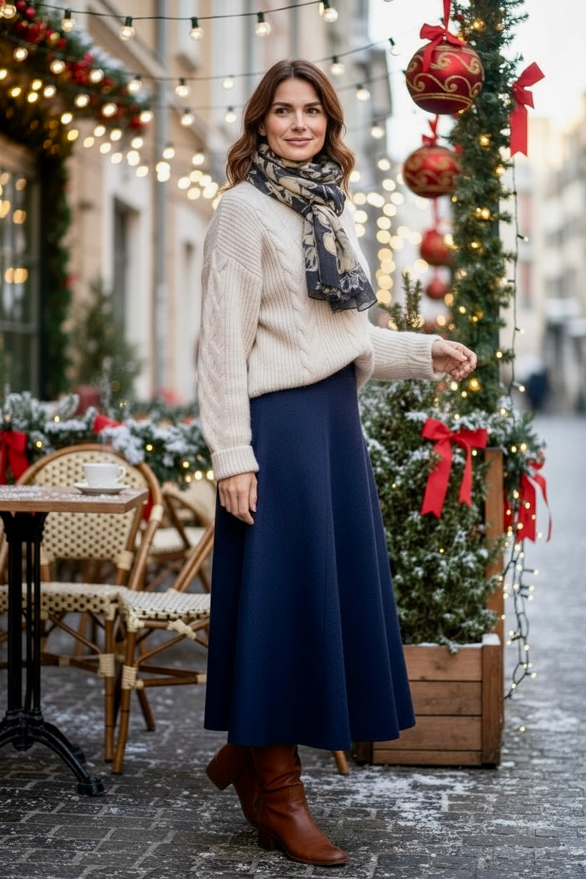 Blue Fleur Damask Silk Long Scarf